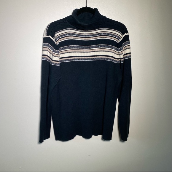 Vtg 90s y2k Ribbed Sweater Turtleneck Knit stripes with Metallic thread 2000s. - Picture 4 of 6